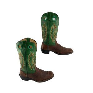 Men's Rocky Brown/Green Square Toe Western Boots Size 9.5W